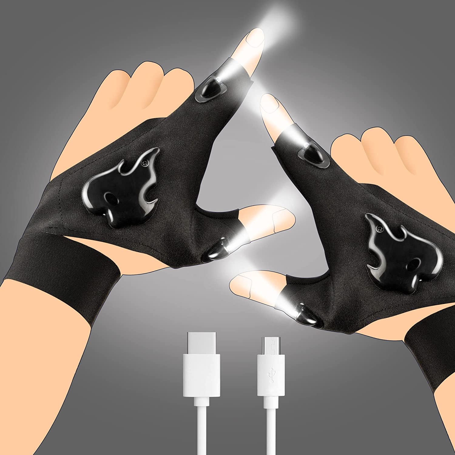 Rechargeable LED Flashlight Gloves,Birthday Gifts for Men, Gloves with
