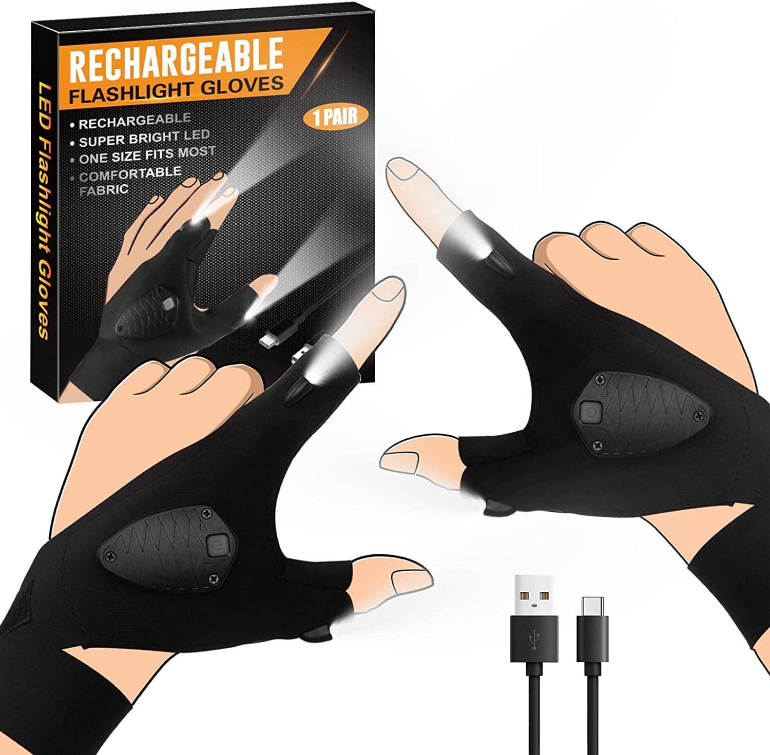 LED Flashlight Gloves - Hands-Free Lighting For Camping, Repairs & Night Activities Led Half Finger Gloves