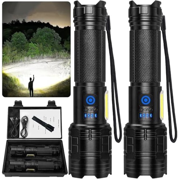 Rechargeable LED Flashlight High Lumen - 2 Pack Bright Flash Light with COB, 7 Modes Powerful Handheld Flashlight for Home Camping$$Tools & Hardware Other