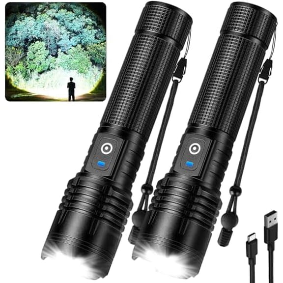 Rechargeable LED Flashlight High Lumens, 99,000 Lumens Super Bright Flashlights with 5 Modes, AdjustableWaterproof Powerful Flash Light for Home, Camping(2 Pack)$$Tools & Hardware Other