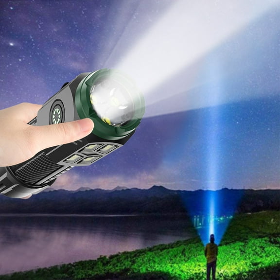 Rechargeable LED Flashlight High Lumens | Super Bright Handheld USB-C Powered Light | 4 Modes, LCD Display, IP67 Waterproof Aviation Aluminum | Emergency, Camping, Hiking – Blue/Green 1pc