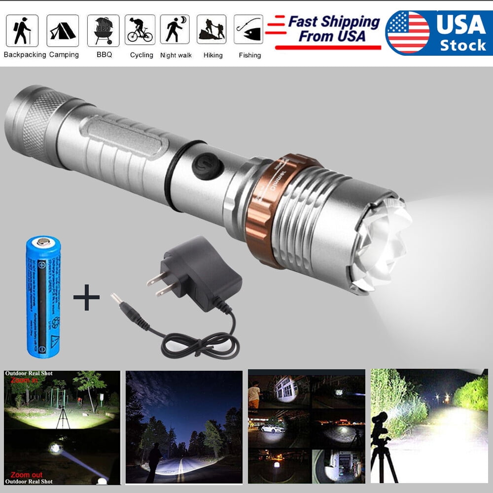 Rechargeable LED Flashlight Lamp 5-Modes Zoomable Hiking Camping Outdoor Torch +Battery+Charger（TK/TMEU for self-pickup）
