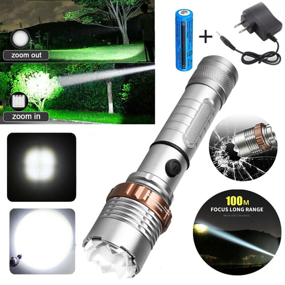 Rechargeable LED Flashlight Lamp 5-Modes Zoomable Hiking Camping Outdoor Torch +Battery+Charger