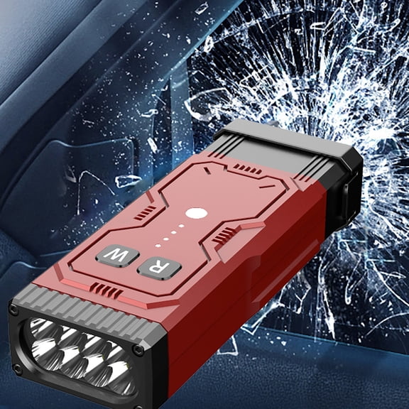 Rechargeable LED Flashlight Multifunctional Emergency Light with Camera Arc Lighter Window Breaker for Camping Travel Emergency