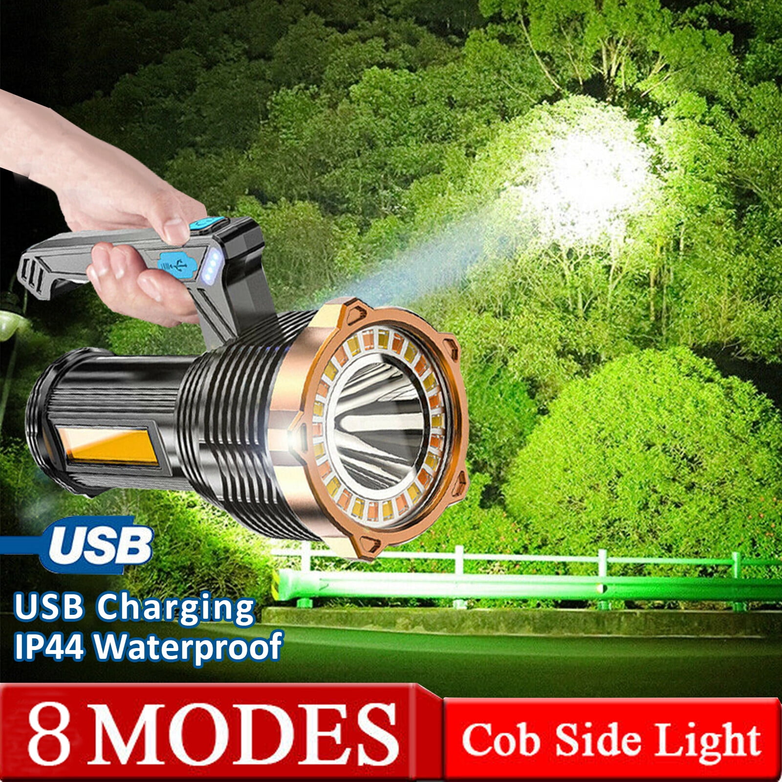 Rechargeable LED Flashlight USB C Handheld Work Light 8 Modes 1200mAh High Lumens Waterproof IP44 for Camping Hiking Emergency Blackout Power Outage Car Repair Outdoor Adventure Tactical Gear