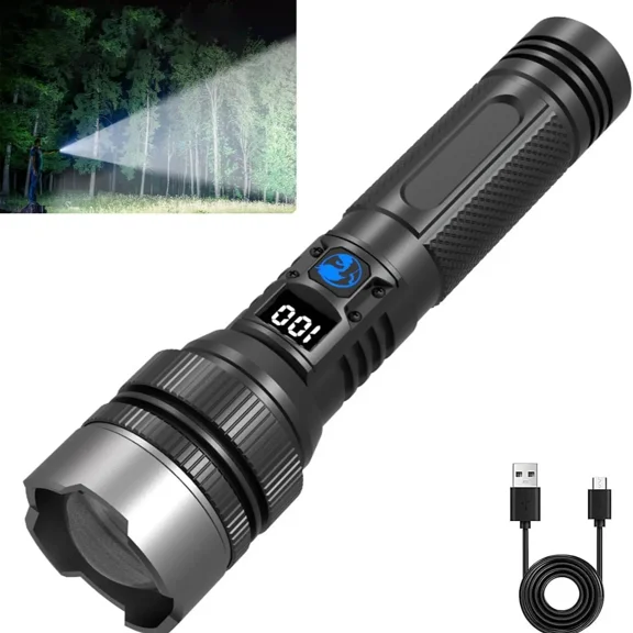 Rechargeable LED Flashlight  - Ultra Bright, Zoomable, 5 Lighting Modes, Suitable for Emergency Power Outages, Outdoor Camping