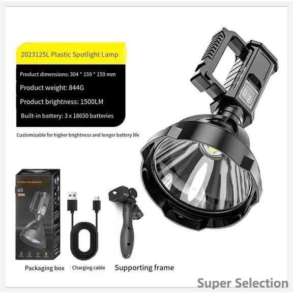 Rechargeable LED Flashlight, XHP50 Super Bright Handheld Searchlight With Tripod Stand, 4 Modes Zoomable Work Light, IPX4 Waterproof For Camping Hunting Emergency,black,OUTDOOR