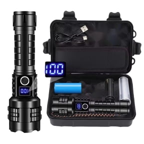 Rechargeable LED Flashlight with Digital Display 5 Modes, Zoom Focus, IPX6 Waterproof, USB Power Bank, for Camping & Emergency