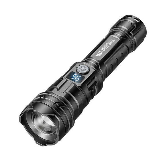 Rechargeable LED Flashlight with Digital Display, 600 Lumens, Zoomable, 3 Modes, ABS, for Outdoor Camping & Emergencies