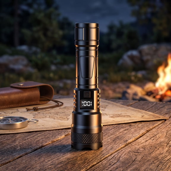 Rechargeable LED Flashlight with Digital Power Display Zoomable Bright Flashlight Waterproof Handheld Torch for Camping