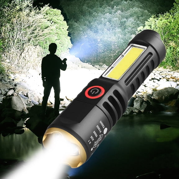 Rechargeable LED Flashlight with Zoom, High Brightness Telescopic Light for Outdoor, 4 Modes USB Charging for Camping