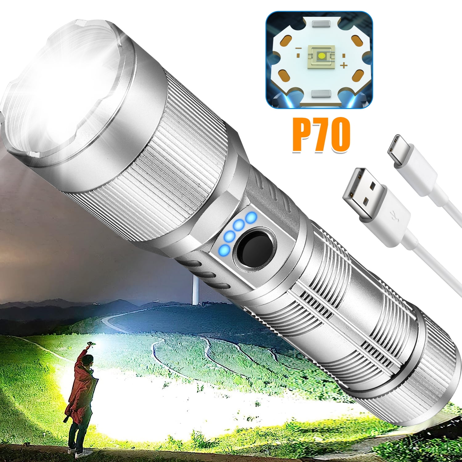 2023 Sale Five-Nuclear Explosion LED Flashlight Waterproof Super