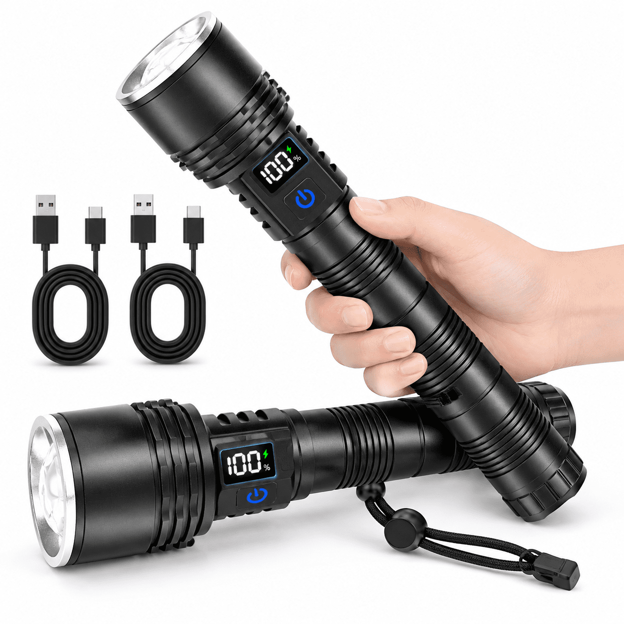 Rechargeable LED Flashlights 2 Pack, Super Bright Zoomable Flashlight ...