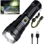 Rechargeable LED Flashlights,990000 High Lumens Flashlight,XHP70 Tactical Flashlight with Zoomable, 5 Modes,Super Bright Waterproof Flashlights for Emergencies,Camping,Hiking