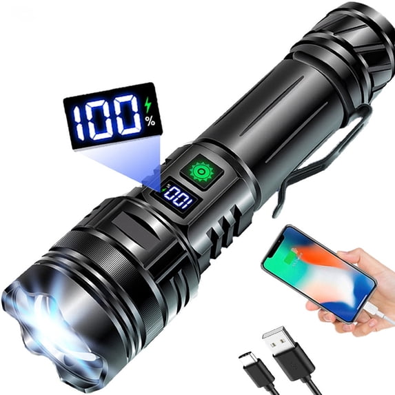 Rechargeable LED Flashlights High Lumens, 250,000 Lumen Brightest Flash Light, High Power Flashlight USB with 5000 mAh Capacity, IPX7 Waterproof Handheld LED Torch for Home, Camping, Hiking
