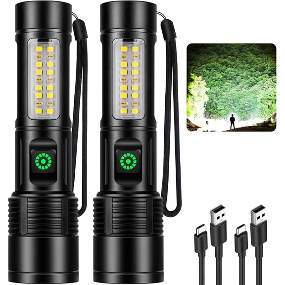 Rechargeable LED Flashlights High Lumens - 90,000 lm Super Bright Flash Light with 6 Modes, Adjustable Light,  Handheld Linternas for , Camping(2 Packs
