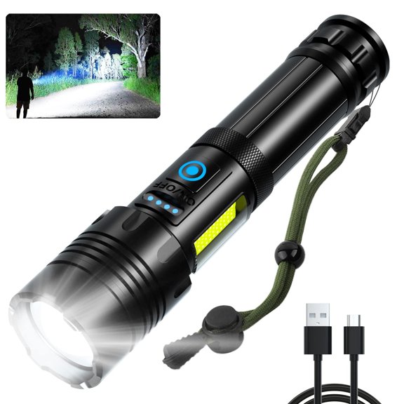 Rechargeable LED Flashlights High Lumens: 900,000 Lumen Super Bright Flashlight, 7 Modes with COB Work Light, IPX6 Waterproof, Powerful Handheld Flash Light for Emergencies, Hiking, Camping