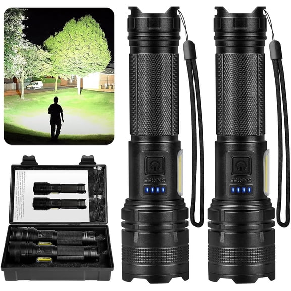 Rechargeable LED Flashlights High Lumens, 90000LM Super Bright Flashlights with 7 Modes, High Handheld Flash Light for Camping Hiking Night Work (2 Pack)
