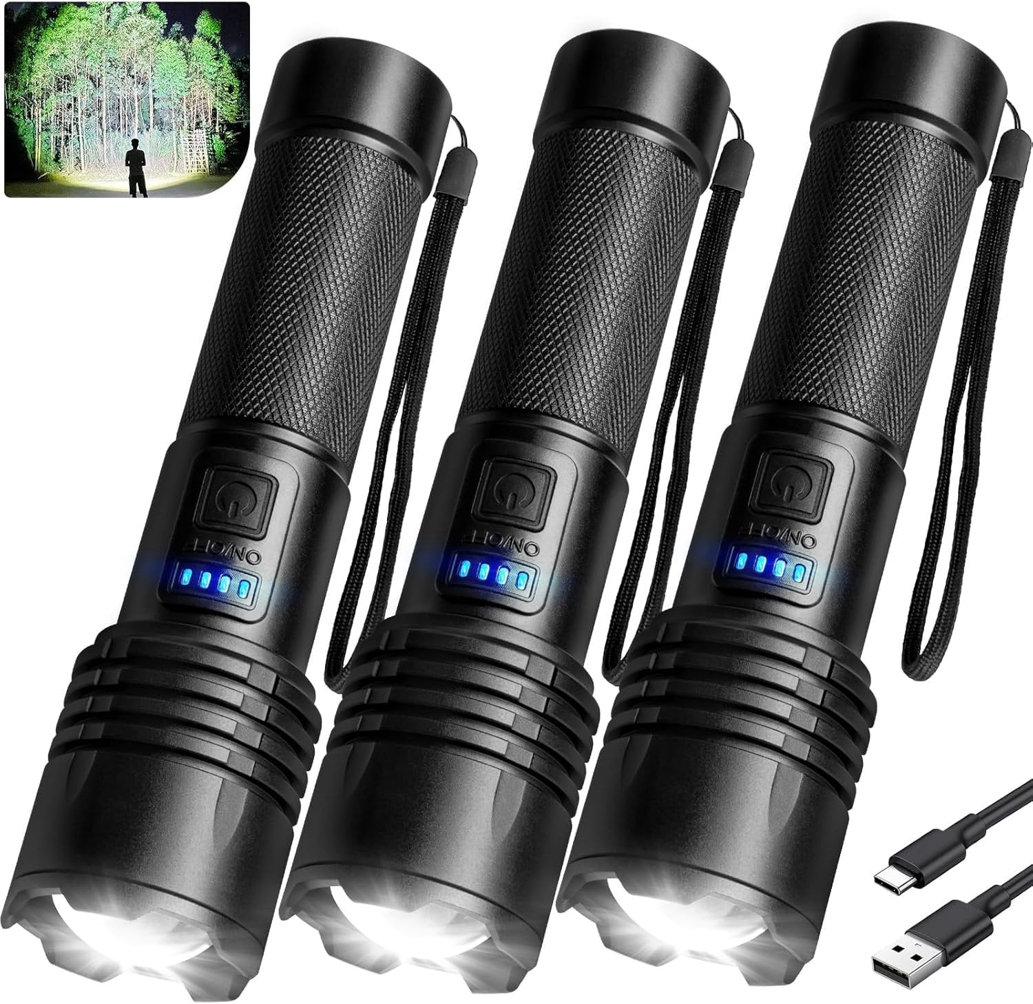 Rechargeable LED Flashlights High Lumens, 990,00 Lumen Super Bright Flashlight with 5 Modes,   Handheld Flash Light, Multifunctional Flashlight for  Camping Hiking