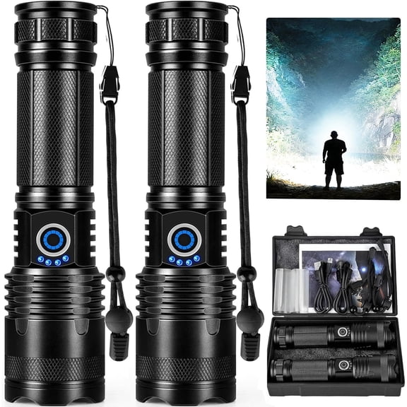 Rechargeable LED Flashlights High Lumens, 99000 Lumens Bright Flashlight with 5 Modes & ,  Flash Light Handheld Flashlights for  Camping  - 2 Pack