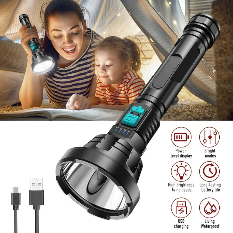 brightest rechargeable handheld flashlights Rechargeable LED Flashlights High Lumens,DFITO P500 Super Bright Flashlight  with 3 Modes & Waterproof, Powerful Handheld Flashlight for Camping  Emergencies