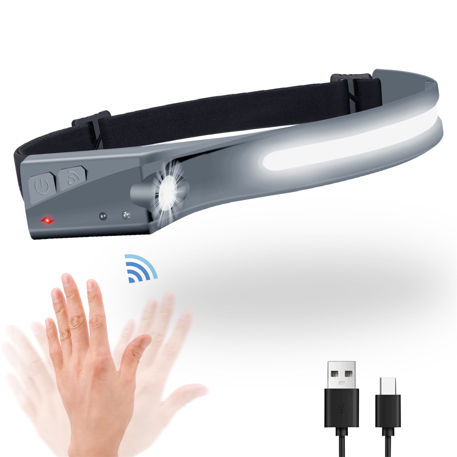 Rechargeable LED Headlamp, 230° Wide Beam Headlamps, 6 Modes Motion