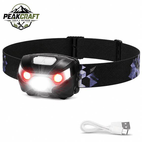 Rechargeable LED Headlamp, 300 Lumens Super Bright Head Lamp Flashlight with 5 Lighting Modes, Red Light, USB-C Charging Cable, IPX4 Waterproof Headlight for Camping Hiking Running Outdoor Gear