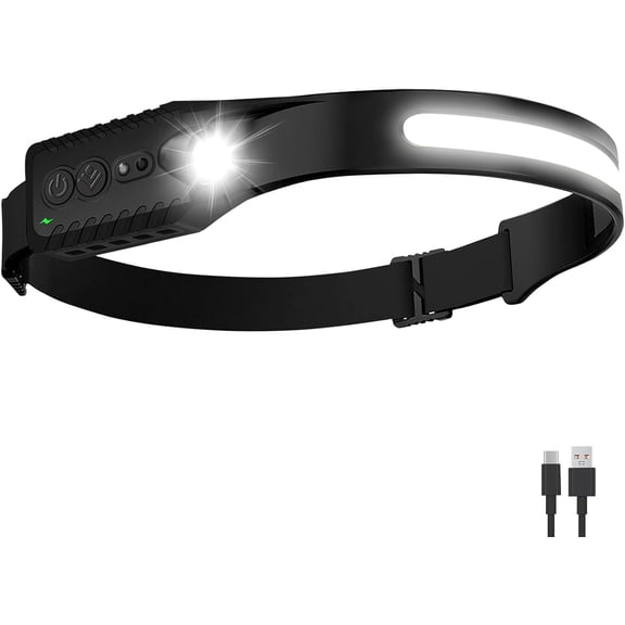 Rechargeable LED Headlamp, 400 Lumens, USB-C, 5 Modes -- Lightweight, Adjustable