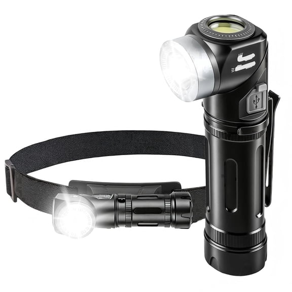Rechargeable LED Headlamp Flashlight ,500 Lumens Magnetic Flashlight with 5 Modes, 90 Regulable Head Double Sources, IPX4 Weatherproof for Camping Hiking Working