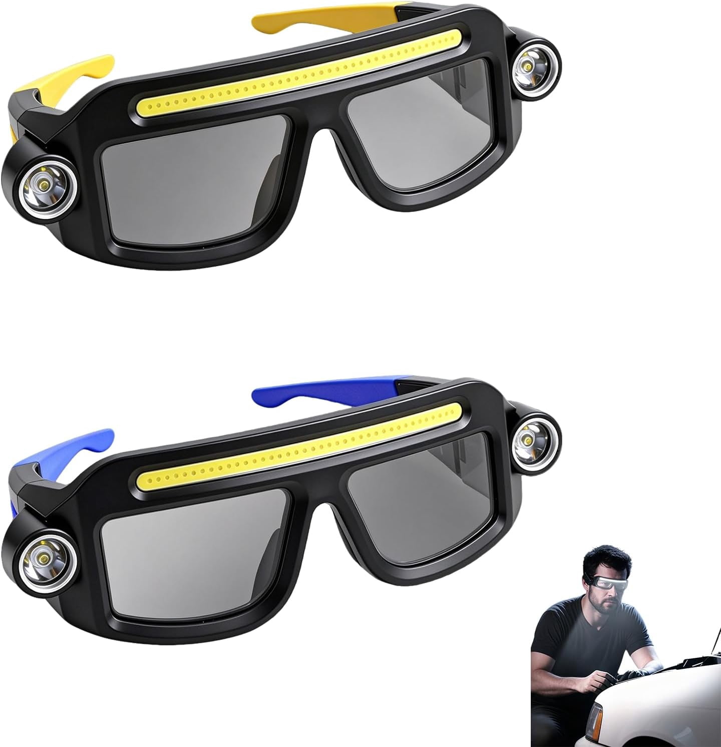 Rechargeable LED Headlamp Glasses, Hands-Free LED Work Glasses, Motion ...