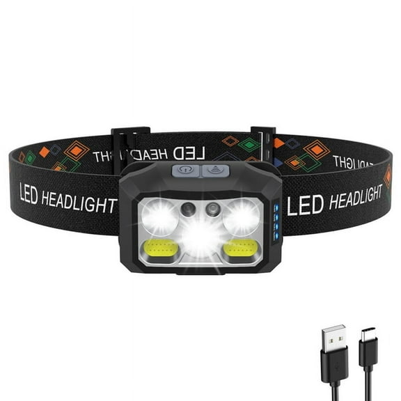 Rechargeable LED Headlamp, Motion Sensor LED Headlight, for Running, Hiking, Fishing, and Camping