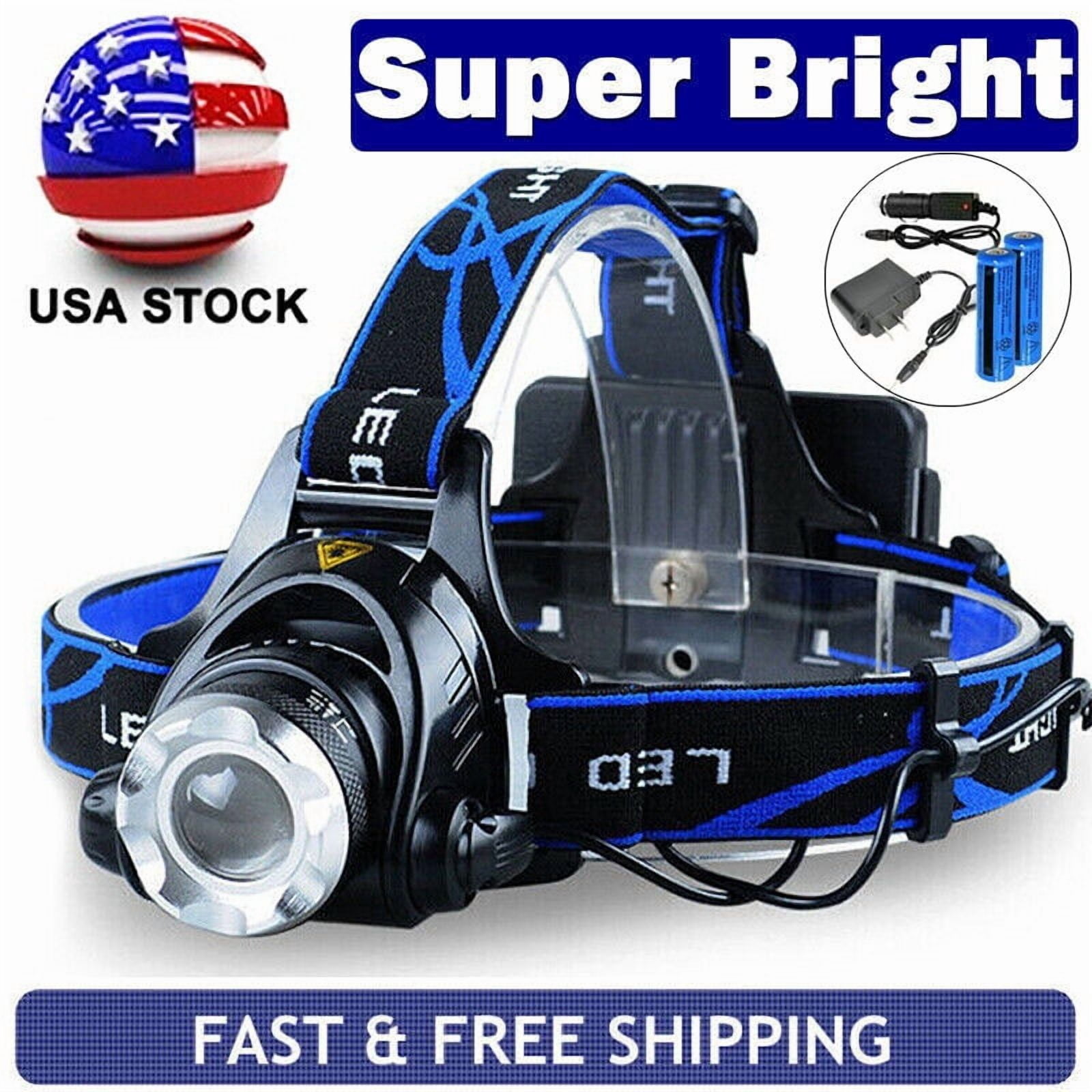 Rechargeable LED Headlamp Zoomable Waterproof Aluminum Alloy Headlight with Batteries and Charger for Camping Hiking Fishing Running