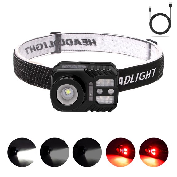 Rechargeable LED Headlamp with 5 Modes and Induction, IPX5 Waterproof Headlight for Repairing, Running, Camping, Hiking