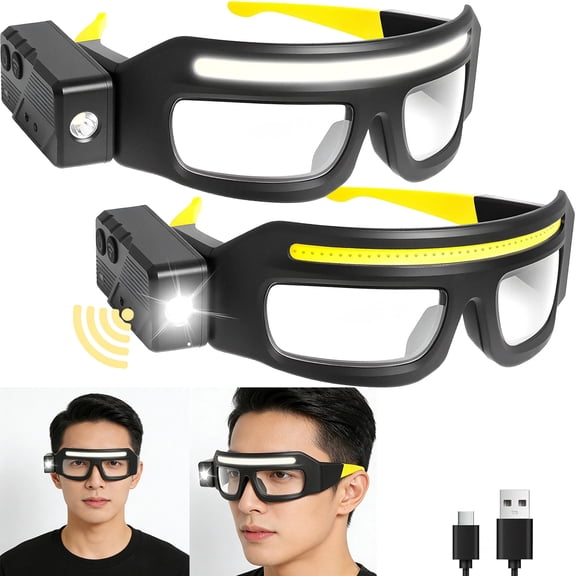 Rechargeable LED Headlamps,2PCS Waterproof Headlamps Glasses,5 Modes USB C, Lighted Eyewear,Light Up Headlight Glasses for Camping Fishing Cycling Hiking