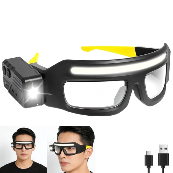 Rechargeable LED Headlamps, Waterproof Headlamps Glasses, 5 Modes USB C, Lighted Eyewear, Light Up Headlight Glasses for Camping Fishing Cycling Hiking