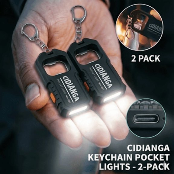 Rechargeable LED Keychain Flashlight 2 Pack, Portable Pocket Work Light with Bottle Opener, USB-C Charging for Outdoor & Daily Use