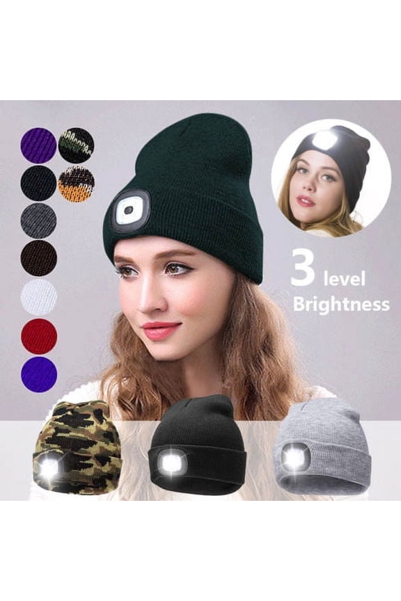 Rechargeable LED Light Beanie Hat Knit Cap Jogging Night Walking
