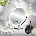 thumbnail image 1 of Rechargeable LED Makeup Mirror | Adjustable Brightness | Light Amplification | 360-Degree Rotating Stand | Magnifying Feature | Portable | Sleek Modern Design | USB Rechargeable, 1 of 5
