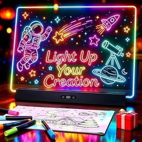 Rechargeable LED Message Board with 9 Color Changing Lights - 17 Inch Glow Writing & Drawing Board, Dry Erase Light Up Memo Board for Home, Classroom & Office Decor (Black)