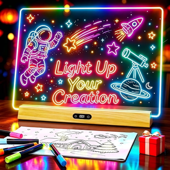 UKEXE Rechargeable LED Note Board with 9 Color Modes - 17 Inch Glow Writing & Doodle Board, Dry Erase Light Up Memo Board for Home, Classroom & Office Decor(Woodgrain Color)