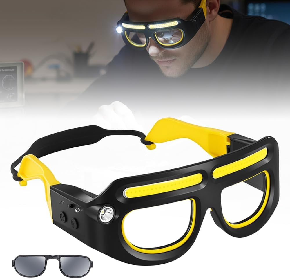 Rechargeable LED Motion Glasses Lamp, 5 Mode Hands Headlamp for Night Running, Hands Head Light with Motion Touch for Running Camping Fishing Cycling Hiking Night Work