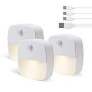 Rechargeable LED Motion Sensor Night Light, [3 Pack] Stick-On Night Light, Stair Sensor Lights Indoors, Auto/ON/Off Light for Toilet, Hallway, Closet, Kitchen, Childrens Room, Warm White light