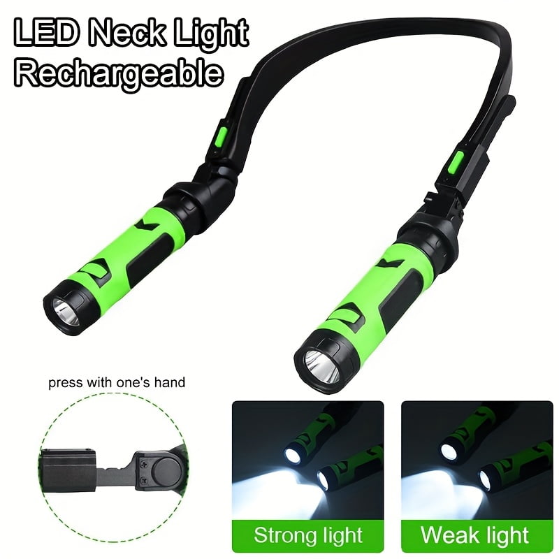 Rechargeable LED Neck Lamp - Hands-Free Flashlight with Magnetic Base, 500 Lumens Brightness, USB-C Charging, 2 Modes, Portable for Reading, Camping, Emergency, Bedside Use, Rechargeable Flashlight