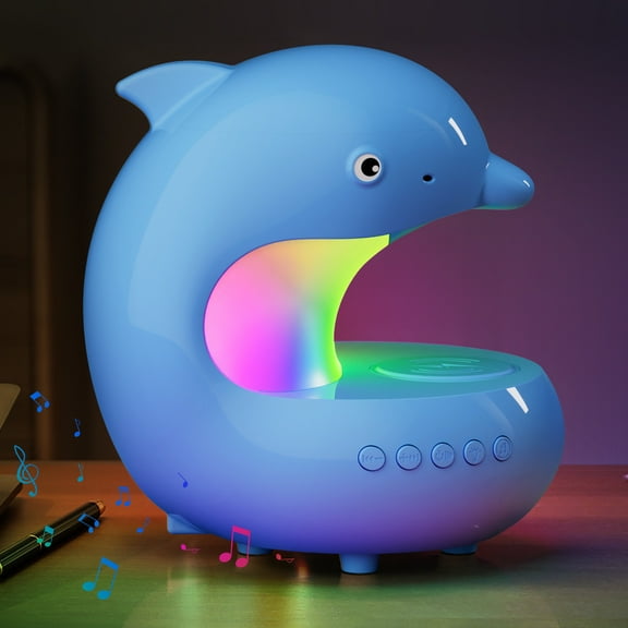 Rechargeable LED Night Light with Wireless Charger,Bluetooth Speaker,7 Color Modes,Adjustable Brightness,Timer,USB Powered,Cute Bedside Lamp for Kids Adults Home Decor Gift
