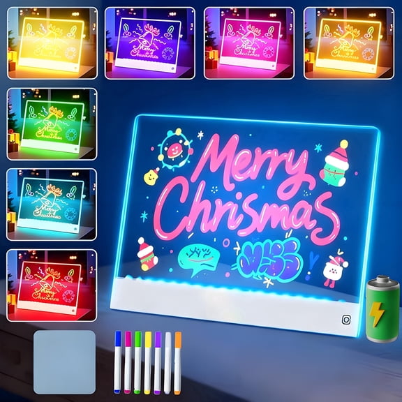 Rechargeable LED Note Board for Kids and Adults,Glowing with 7 Rgb Colors & 4 Flashing Modes,Portable Scratch-Resistant Acrylic for Writing,Drawing,Home,Holiday