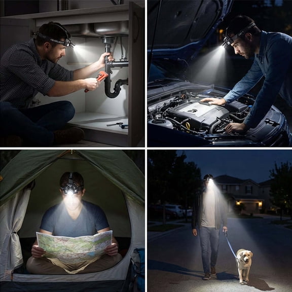 Rechargeable LED Pan Light Ultra Lightweight Headlamp, High Power Outdoor Camping Running Work Flashlight, Motion Sensor Hard Hat Light for Mechanic
