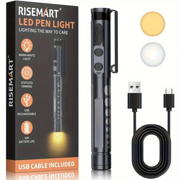 Rechargeable LED Pen Light With Adjustable Brightness - Compact Dental Flashlight For Oral Exams, Eye-Safe Low Glare Design, Portable Clip For Camping/ Emergency Use