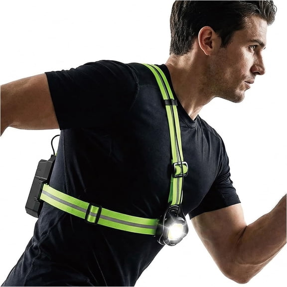 Rechargeable LED Running Sash, Green, Hands-Free Safety Light for Dog Walking & Jogging
