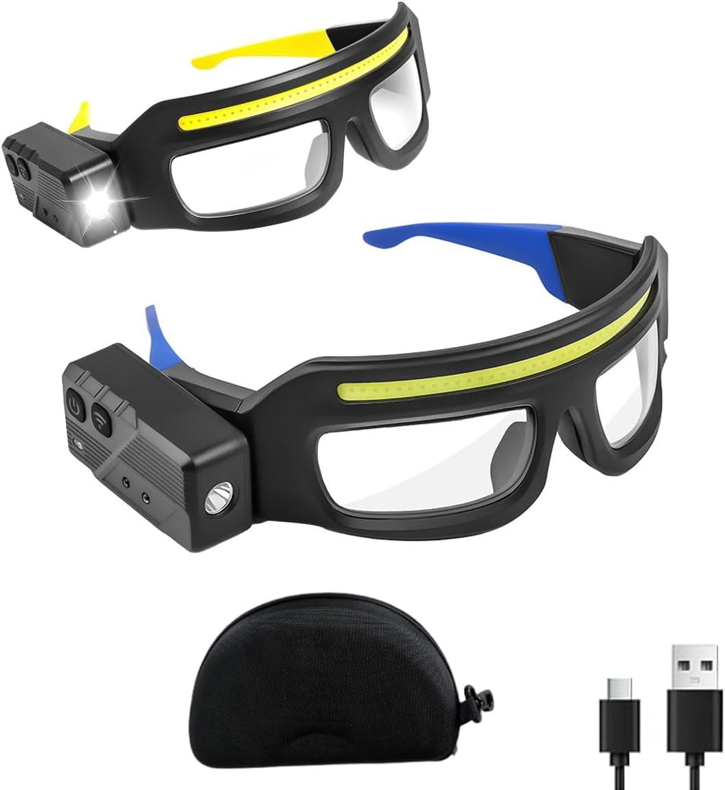 Rechargeable LED Safety Glasses with Motion Sensor for Mechanics, Hands-Free Light
