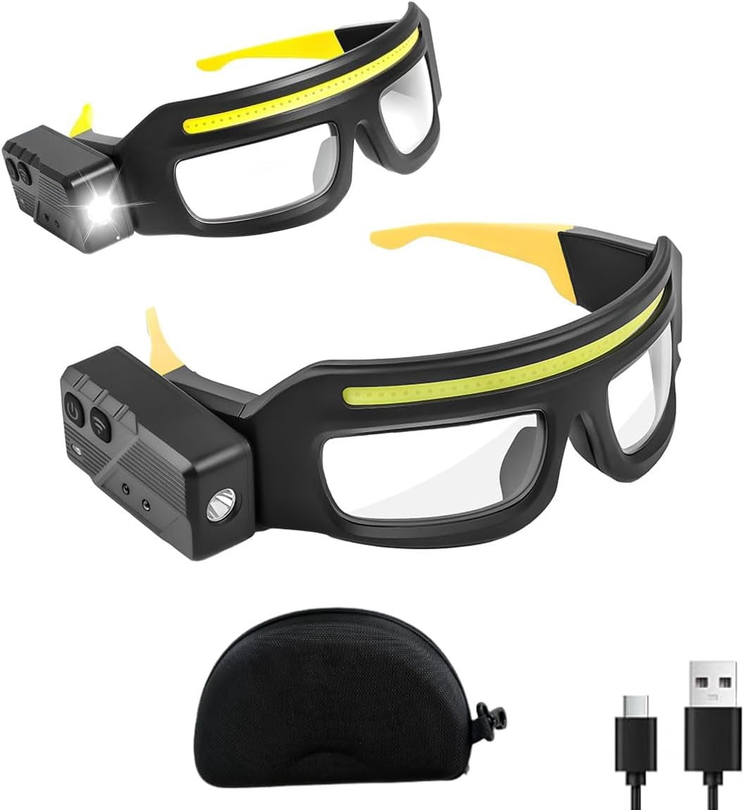 Rechargeable LED Safety Glasses with Motion Sensor for Mechanics, Hands-Free Light